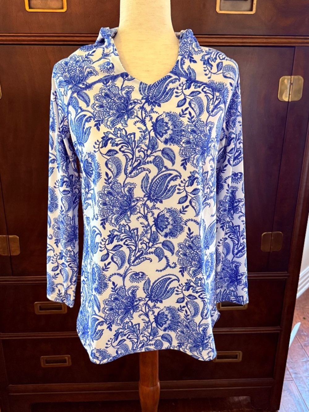 Coolibar Blue Paisley Sun Cover Up Dress Hoodie XL